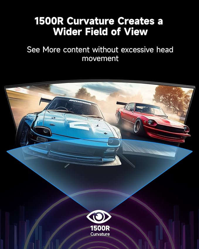 KTC 32 Inch Curved Gaming Monitor, QHD 2560x1440 180Hz Curve Monitors 1500R, Up to 185Hz, 1MS w/Adaptive Sync, 5000:1, HDMI Displayport, Tiltable, Eye Care, Vesa Mount H32S5