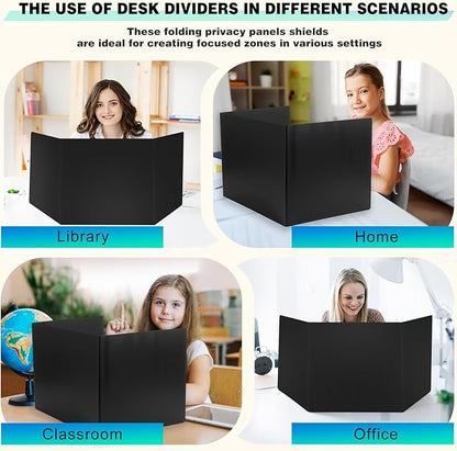 2Pack Black Desk Dividers for Student, Waterproof Plastic Privacy Folders for Classroom Students, Foldable Study Carrels Teacher Supplies, Easy-Clean Testing Dividers for Exam, Office & Library Focus