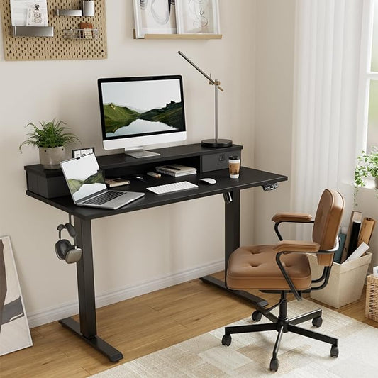 48 x 24 Inches Electric Standing Desk with 2 Storage Drawers, Stand Up Desk Adjustable Height, Sit and Stand Computer Table with Splice Board, Black