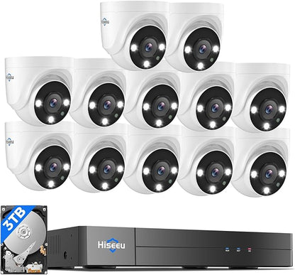 Hiseeu 12 Channel Wired Security Camera System with Smart Dual Light | Audio,Person/Vehicle Detection,121°Wide View,5MP DVR,12PCS 5MP IP67 Outdoor CCTV Cameras,3TB HDD for 24/7 Surveillance