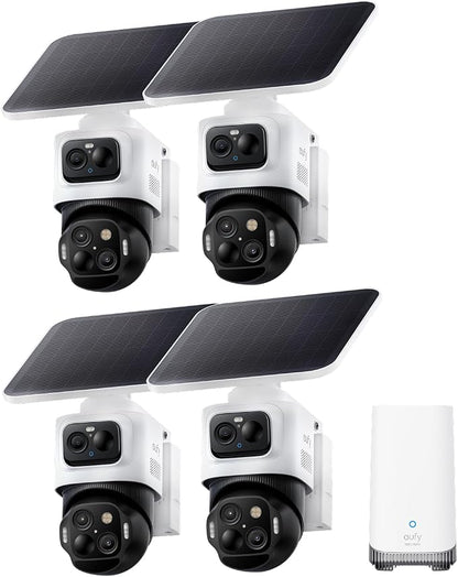 eufy Security eufyCam S4 4-Cam Kit, 4K Solar Wireless Outdoor Security System,3-Lens Bullet-PTZ cam, 360° Coverage,Cross-Cam Track, AI Facial Recognition, 8X Zoom,0 Monthly Fee,Expandable up to 16TB
