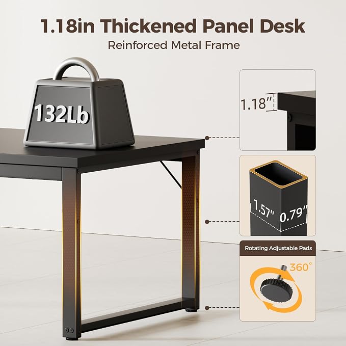Mericonia 40 Inch Computer Desk, 1.2" Thick Small Office Table, Black | Modern Simple Style, Heavy Duty Industrial Frame, Small Study & Writing Table for Home Bedroom Work