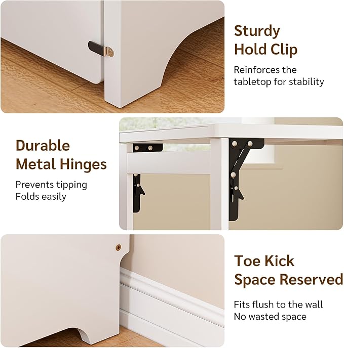 Bamboo Folding Desk with Storage, Foldable Desk for Small Spaces, White | Space-Saving Computer Desk with Storage, Compact Size, Writing Study Table for Home Office, Bedroom, Dorm, Apartment