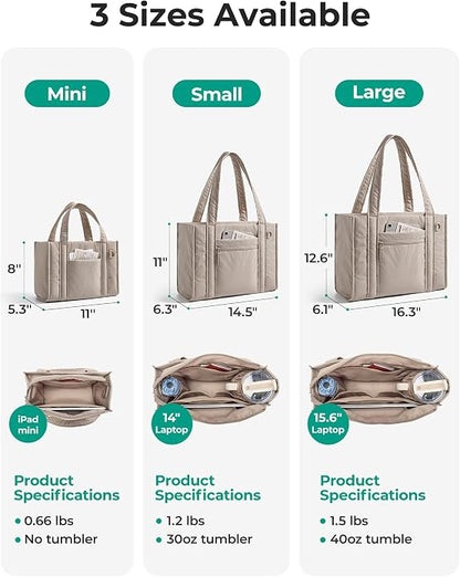 BAGSMART Boxy Tote Bag for Women, Crossbody Work Bag with Zipper | 3 Sizes Small Mini Tote Bag, Inner Tumbler Pocket Crush Bow Should Bag for Travel Work College