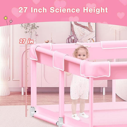 Pink Baby Playpen 50x50 Inches Playpen for Little Princess Play Yards Indoor & Outdoor Sturdy Safety Baby Girls Play Pen with Soft Breathable Mesh Toddlers Activity Center with Anti-Slip Base