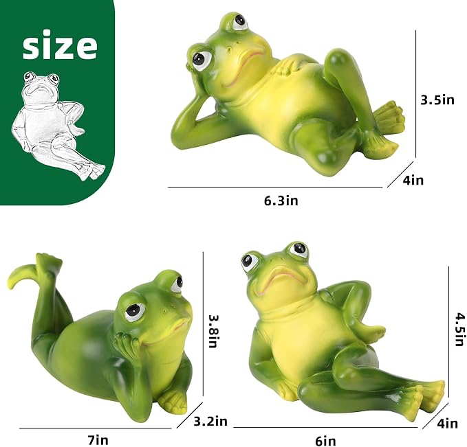 Frog Figurine Garden Decor Set of 3, Funny Lazy Frog Garden Statues Yard Decoration Outdoor Holiday Decorations, Unique Yart Art Outdoor Lawn Ornament for Outside Pond Pool Patio Front Porch Backyard