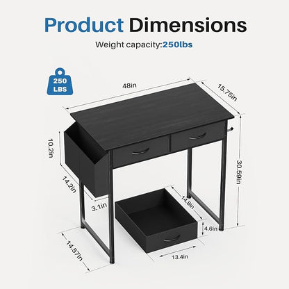 OLIXIS 32 Inch Small Desk, Gaming Computer Desk, Side Bag | Fabric Drawers, Headphone Hook, Home Office, Work Table, Writing Study, Bedroom, Black