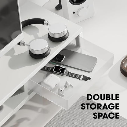 Fenge Dual Monitor Stand, Monitor Riser with Drawer, 42.5 Inch Large Computer Monitor Stand for 2 Monitors, 2 Tier Wooden Desk Shelf for Top of Desk