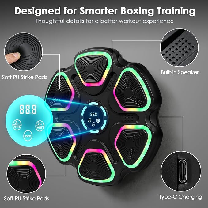 OurStarry Smart Music Boxing Machine for Adults and Kids, Wall Mounted Punching Trainer with Boxing Gloves, LED Electronic Target, 9 Modes and 9 Speeds, Home Gym Workout Equipment