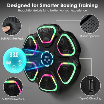 OurStarry Smart Music Boxing Machine for Adults and Kids, Wall Mounted Punching Trainer with Boxing Gloves, LED Electronic Target, 9 Modes and 9 Speeds, Home Gym Workout Equipment