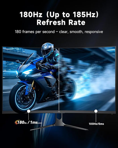 KTC 32 Inch Curved Gaming Monitor, QHD 2560x1440 180Hz Curve Monitors 1500R, Up to 185Hz, 1MS w/Adaptive Sync, 5000:1, HDMI Displayport, Tiltable, Eye Care, Vesa Mount H32S5