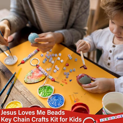 Ferreve 36 Sets Jesus Loves Me Beads Key Chain Crafts Kit for Kids Religious DIY Keychain Bulk Inspirational Letter Heart Shape Beads Key Ring for Jewelry Making VBS Week Sunday School Christian Gifts