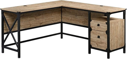 Sauder Steel River L-Shaped Desk, L: 59.84" x W: 57.32" x H: 29.53", Milled Mesquite Finish & Steel River Pedestal File Cabinet, L: 20.87" x W: 23.86" x H: 26.58", Milled Mesquite Finish