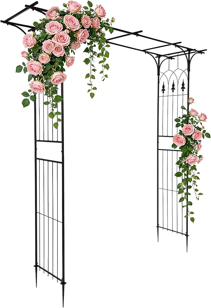 VINGLI Garden Arbor, Arch Archway for Wedding Ceremony Party, Steel Garden Trellis for Plant Climbing, Christmas Decorations Pergola for Backyard, Lawn (Black)