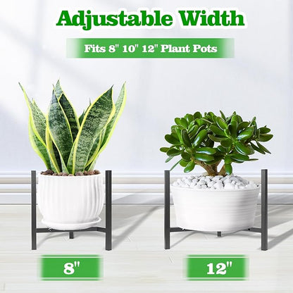 Airpark Plant Stand Indoor Adjustable, Metal Modern Plant Stands, Heavy Duty Stable Plant Pot Flower Holder Indoor Outdoor Corner, Fit 8 9 10 11 12 inch Pots, Black (Pot & Plant Not Included)