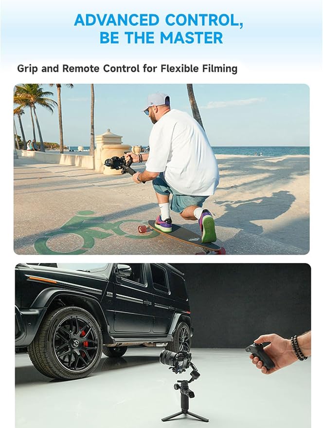 FeiyuTech SCORP Mini-3-Pro Gimbal Stabilizer for Camera Mirrorless/Compact/Action Cameras,Smartphone,18m AI Tracking,Detachable Remote Handle,4.4lbs Payload,3-axis Gimbal for Canon Sony Nikon