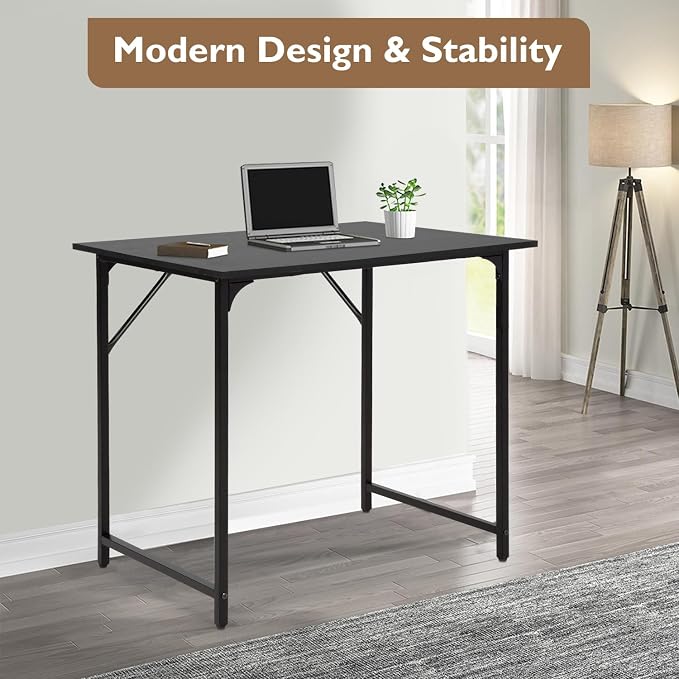 BestOffice | 32 Inch Computer Desk | Black | Sturdy Office Desk | Metal Frame, Adjustable Feet | Water-Resistant, Scratchproof Surface | Writing Table for Home Office or Study | Pack of 1