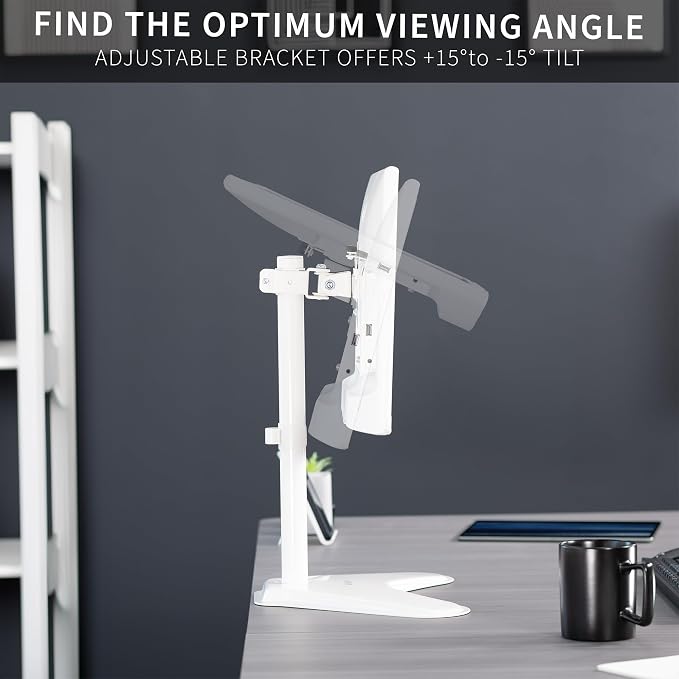 VIVO Single Monitor Desk Stand, Holds Screens up to 32 inch Regular and 38 inch Ultrawide, Freestanding VESA Steel Mount Base, Adjustable Height, Tilt, Swivel, Rotation, White, STAND-V001HW