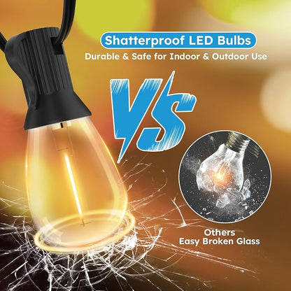 GvvooHome LED Outdoor String Lights, 300FT Waterproof Patio Lights with 92 Shatterproof S11 Plastic Bulbs, 2700K Warm White Edison Hanging Lights for Backyard, Garden, Porch, Bistro