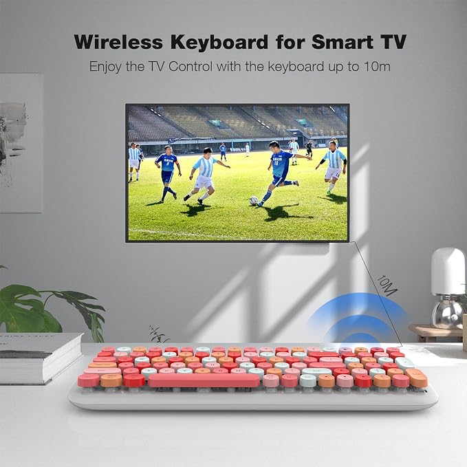 MOFII Wireless Bluetooth Keyboard for Laptop & Android, Connect up to 3 Devices Simultaneously, Portable 100-Key Typewriter Retro Round Keycaps Keyboard - Lipstick Colors