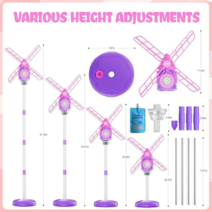 Windmill Bubble Machine for Kids, 51" Adjustable Height Standing Bubble Maker with Lights & Music, 10-Hole Battery Operated Bubble Blower with 130ml Tank, Outdoor Backyard Party Toys for Toddlers