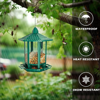 Birdream 4 Pack Bird Feeders for Outdoor Hanging, 10 LB Fun Installation Retro Pagoda Design Bird Feeder, Attracting Wild Birds Chickadees Goldfinches Cardinals Finches and Sparrows (Green)