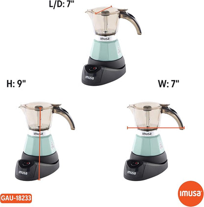 IMUSA 3 or 2 Cup Electric Espresso Maker with Cool-touch Handle, Mint | Polished Aluminum Finish, Keep Warm Function with Detachable Base, Brews Cuban and Italian Style, Perfect for Small Spaces