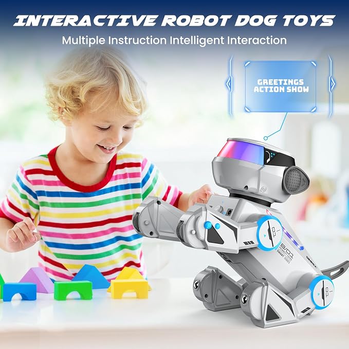 SIMREX Robot Dog Toys for Kids – Smart Interactive Robot Puppy with Bluetooth,Touch Sensor, Dance Tricks, LED Eyes, 2 Rechargeable Batteries, Gift for Kids Boys and Girls(Gray)