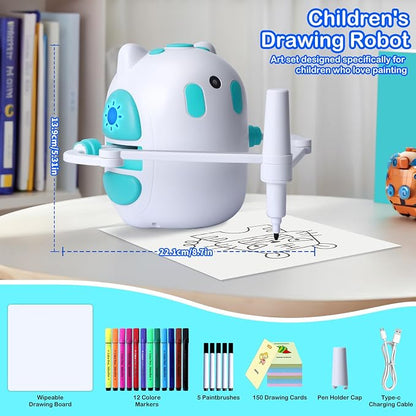 Drawing Robot for Kids 150 Educational Cards Smart Drawing Robot Voice Interactive Partner Montessori Painting Toy for Boys & Girls Ages 3-8 Perfect for Birthdays Christmas and Learning Fun