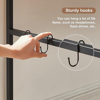 VECELO 44 Inch Computer Stable Writing Study Work 6 Hooks Adjustable Feet Wooden Desk for Home,Bedroom,Rusic Brown, 44Inches