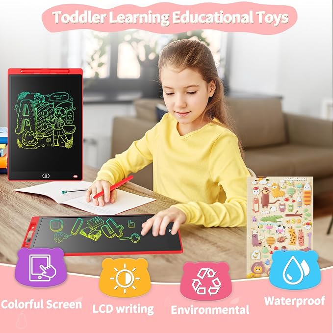 Genialba LCD Writing Board 12 Inches, Colourful Electronic Tablet, Portable Erasable Drawing Board, Graphic Tablet for Children's Games 3 4 5 6 7 Year Old Kid Boys Girls (Red)