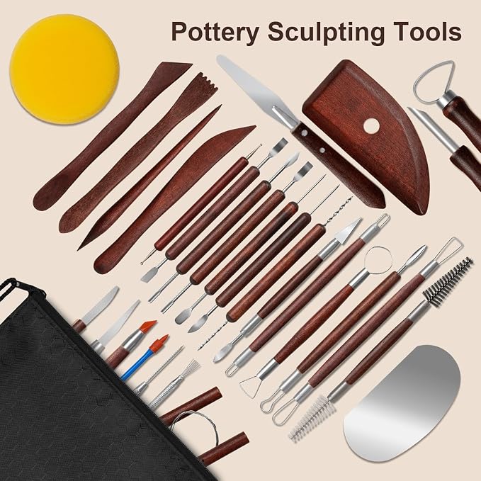 Amrules Clay Tools Kit, 31 PCS Red Pottery Tools, Practical Polymer Clay Sculpting Tools Kit, Air Dry Clay Tools Set for Adults, Pottery Craft, Dotting, Carving, Drawing, Molding, Modeling, Shaping