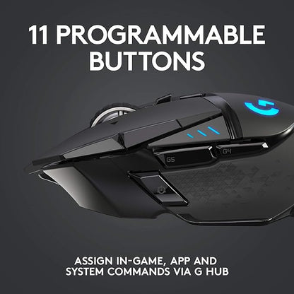 Logitech G502 Lightspeed Wireless Gaming Mouse - Black | RGB, Adjustable Weights, 11 Programmable Buttons, POWERPLAY Compatible, On-Board Memory, for PC/Mac