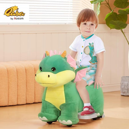 Qaba 6V Kids Ride on Horse, Battery Powered Ride on Toy, Triceratops Shaped Electric Riding Animal with Music, Soft Touch, PU Wheels, Foot Pedal, Forward, for Girls Boys Aged 18-36 Months, Green