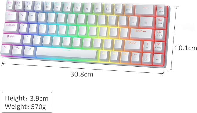 MageGee Portable 60% Mechanical Gaming Keyboard, Red Switch, PBT Pudding Keycaps RGB Backlit Compact 68 Keys Mini Wired Office Keyboard for Windows Laptop PC - White