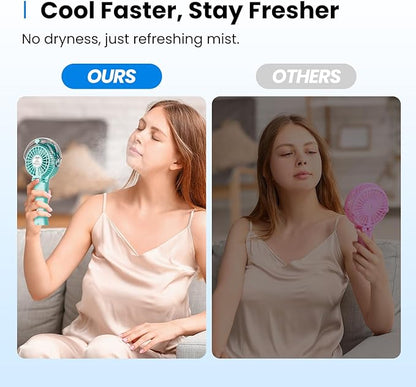 KIBEE Portable Misting Fan - 4000mAh Rechargeable, 50ml Water Tank, Foldable 180° Handheld with Mist Spray, 3-Speed Personal, Portable Charger for Travel, Outdoors, Makeup & More(Green)