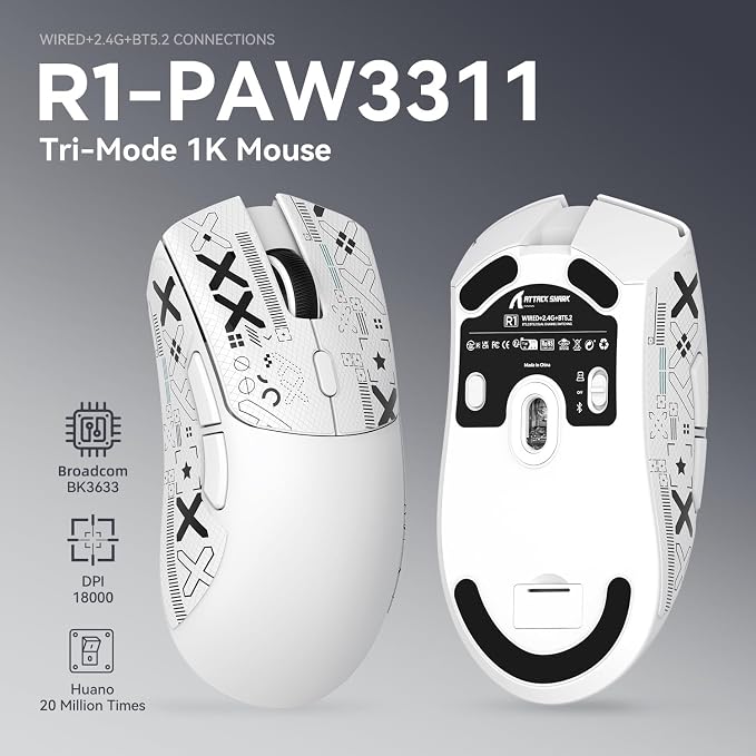 ATTACK SHARK X68HE 60% Wired RT 8K Keyboard+Wireless R1 Mouse-White Contour | Adjustable Actuation,Hall Effect Mechanical Magnetic Switch,Coiled Cable,USB C/2.4Ghz/BT Ultralight 18K DPI Mice for PC Gamer