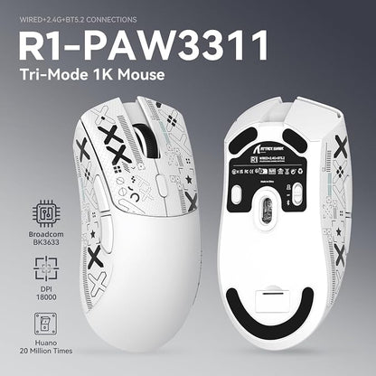 ATTACK SHARK X68HE 60% Wired RT 8K Keyboard+Wireless R1 Mouse-White Contour | Adjustable Actuation,Hall Effect Mechanical Magnetic Switch,Coiled Cable,USB C/2.4Ghz/BT Ultralight 18K DPI Mice for PC Gamer