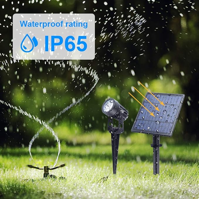 APONUO Metal Solar Spot Lights Outdoor with 9.8ft Cable Solar Powered Landscape Lighting Low Voltage IP65 Waterproof Auto On/Off for Outside Garden Yard Landscape Pathway Garage-Warm White(4-in-1)