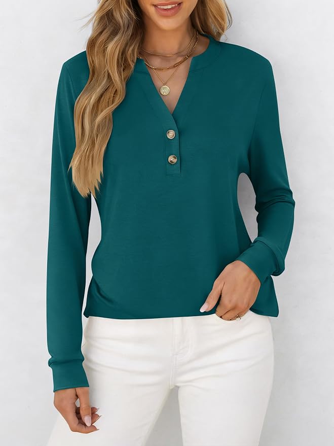 ANRABESS Women's Long Sleeve Shirts 2026 Spring Fashion Dressy Casual Tops Trendy Henley Blouses Cute Work Outfits Clothes