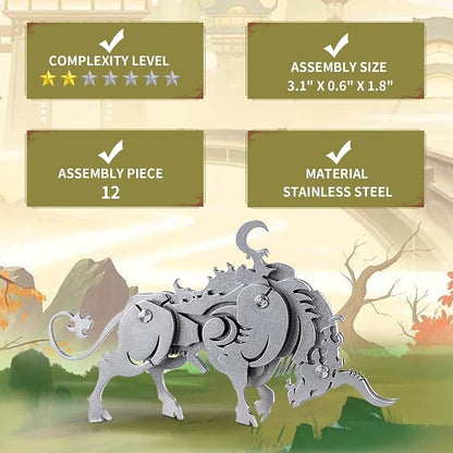 Microworld 3D Metal Puzzle, Mechanical Cow Metal Model Kits, Steel Warcraft Collection Challenge 3D Puzzles Brain for Adult Teaser DIY Animal Art Craft Decoration Mini Gifts
