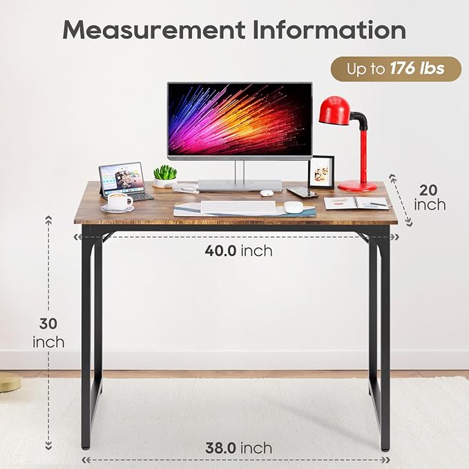 PayLessHere | 39 Inch Computer Desk | Brown | Office Desk with Metal Frame, Adjustable Feet | Water-Resistant, Scratchproof Surface | Sturdy Writing Table for Home Office or Study | Pack of 2