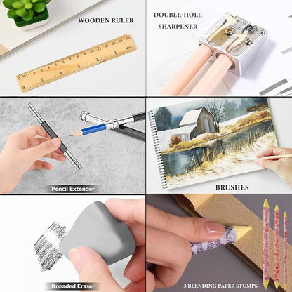 99 PCS Drawing Set, with 50 Page Drawing Pad, Coloring Book,Sketching, Graphite, Charcoal, Coloring Pencils, Blending Tools, Art Supplies Pencil Kit for Artists Adults Beginner Family Friends