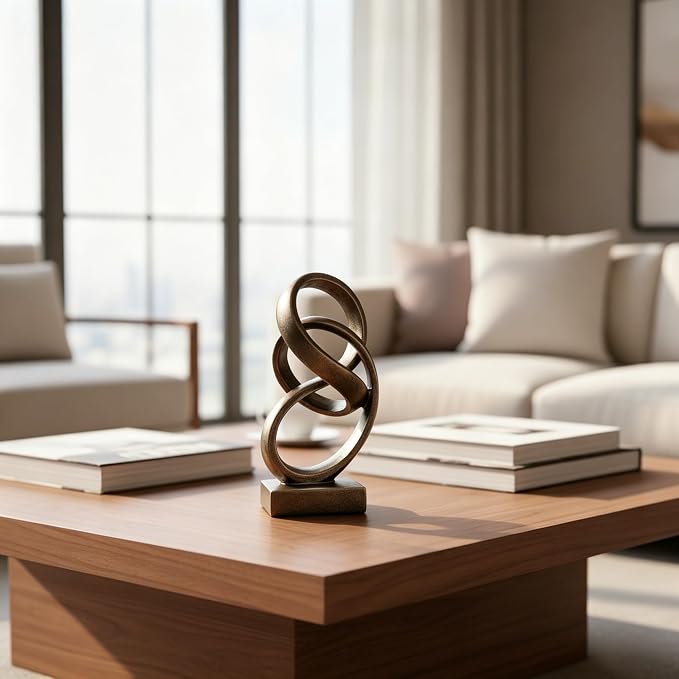 10" Modern Abstract Ribbon Decorative Sculpture, Knot Sculptures,Home Decor,Coffee Table Statues,Dining Living Room Desk Decor（Bronze Colored）
