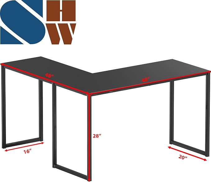 SHW Mission 48 x 48 L-Shape Home Office Computer Desk, Black | Reversible Desktop Design