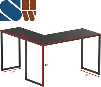 SHW Mission 48 x 48 L-Shape Home Office Computer Desk, Black | Reversible Desktop Design