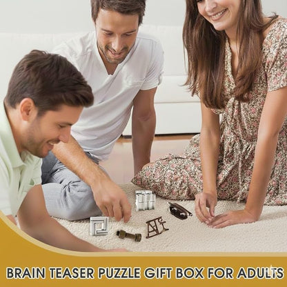 8PCS Brain Teaser Puzzles for Adults, Mind Puzzle Ancient Wooden and Metal Puzzles 3D Unlock Interlock IQ Puzzle Box Game for Adults