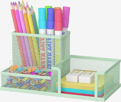 SUPEASY Pen Holder Desk Organizer, Office Supplies Pencil Holder with 3 Compartments, Desk Accessories and Workspace Organizers for Home School Classroom, Green