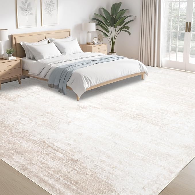 Area Rugs 9x12 Living Room: Washable Rug Modern Abstract Large Rugs Soft Non Slip Neutral Rug Stain Resistant Indoor Carpet for Bedroom Kitchen Dining Room Table Nursery Home Office Rugs(Beige,9'x12')