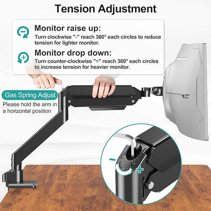 MOUNT PRO Heavy Duty Monitor Arm for 49 inch Ultrawide Screen up to 44 lbs, Single Desk Computer Mount Curved Monitor Stand for Samsung Odyssey G9, Adjustable Gas Spring VESA Mount 75x75 100x100